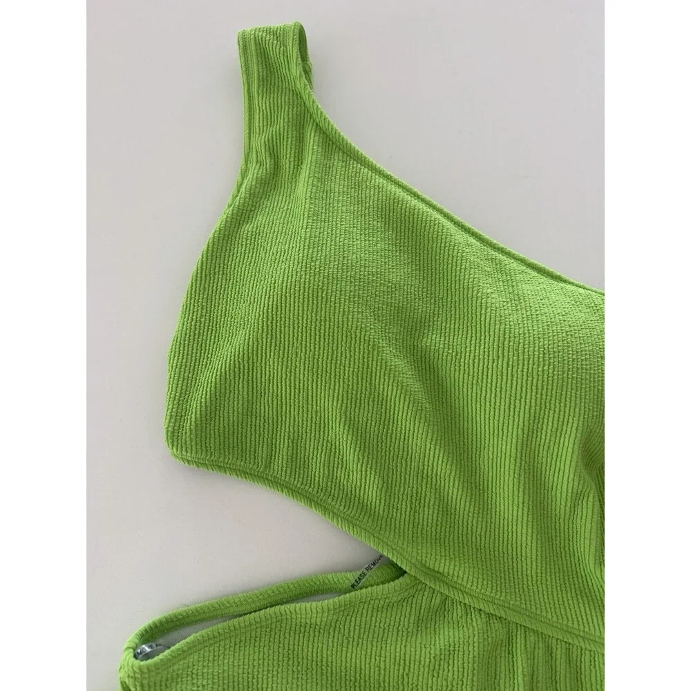 MICHAEL Kors Women's swimsuit Ribbed One-Shoulder Side-Cutout Swimsuit Green 8